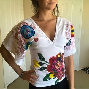 Japanese Style Embroidered V-neck shirt